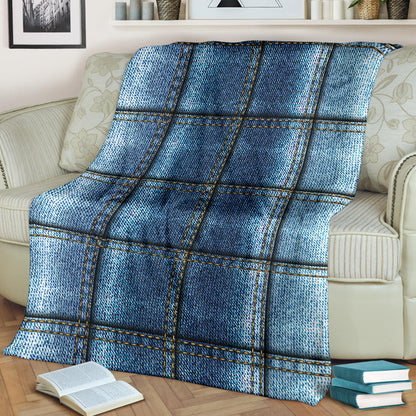 Jean Patchwork Pattern Print Design 02 Premium Blanket