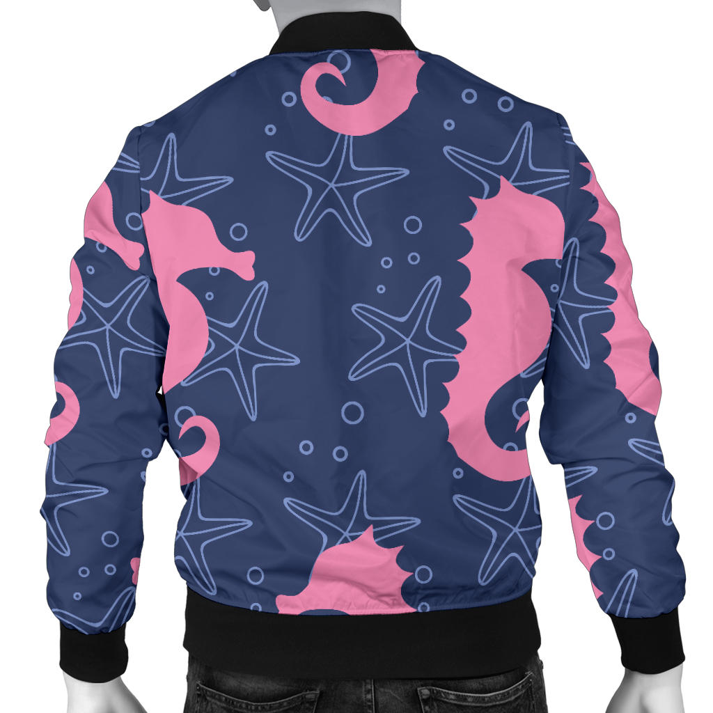 SeaHorse Pink Pattern Print Design 02 Men Bomber Jacket