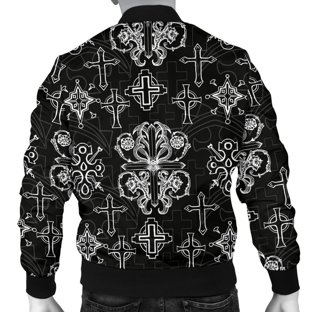 Cross Pattern Print Design 04 Men Bomber Jacket