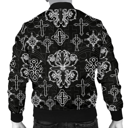 Cross Pattern Print Design 04 Men Bomber Jacket