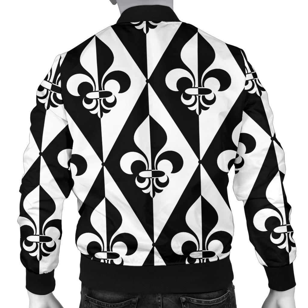 Fleur De Lis Black White Pattern Print Design 02 Men Bomber Jacket