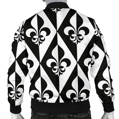 Fleur De Lis Black White Pattern Print Design 02 Men Bomber Jacket