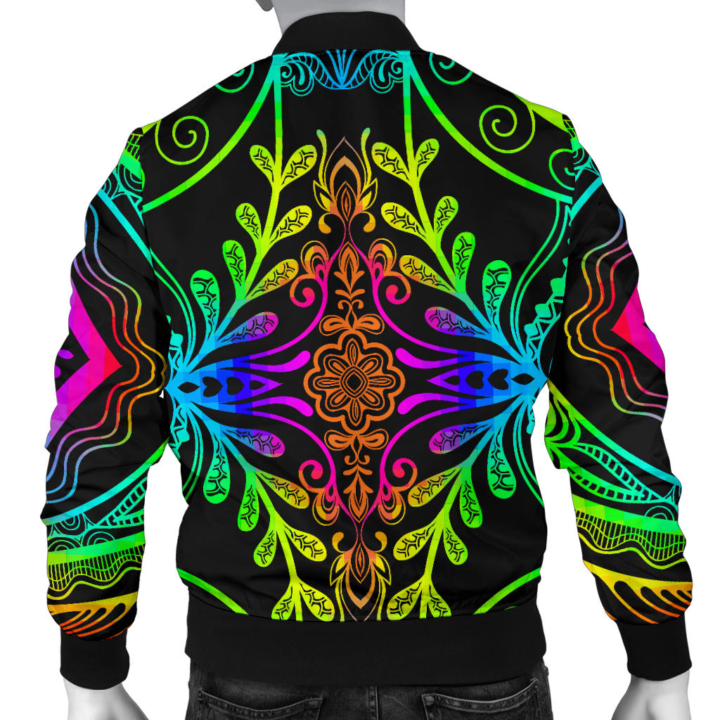 Neon Trible Rainbow Pattern Print Design A01 Men Bomber Jacket