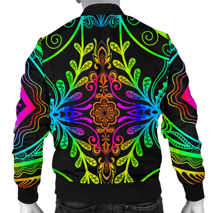 Neon Trible Rainbow Pattern Print Design A01 Men Bomber Jacket