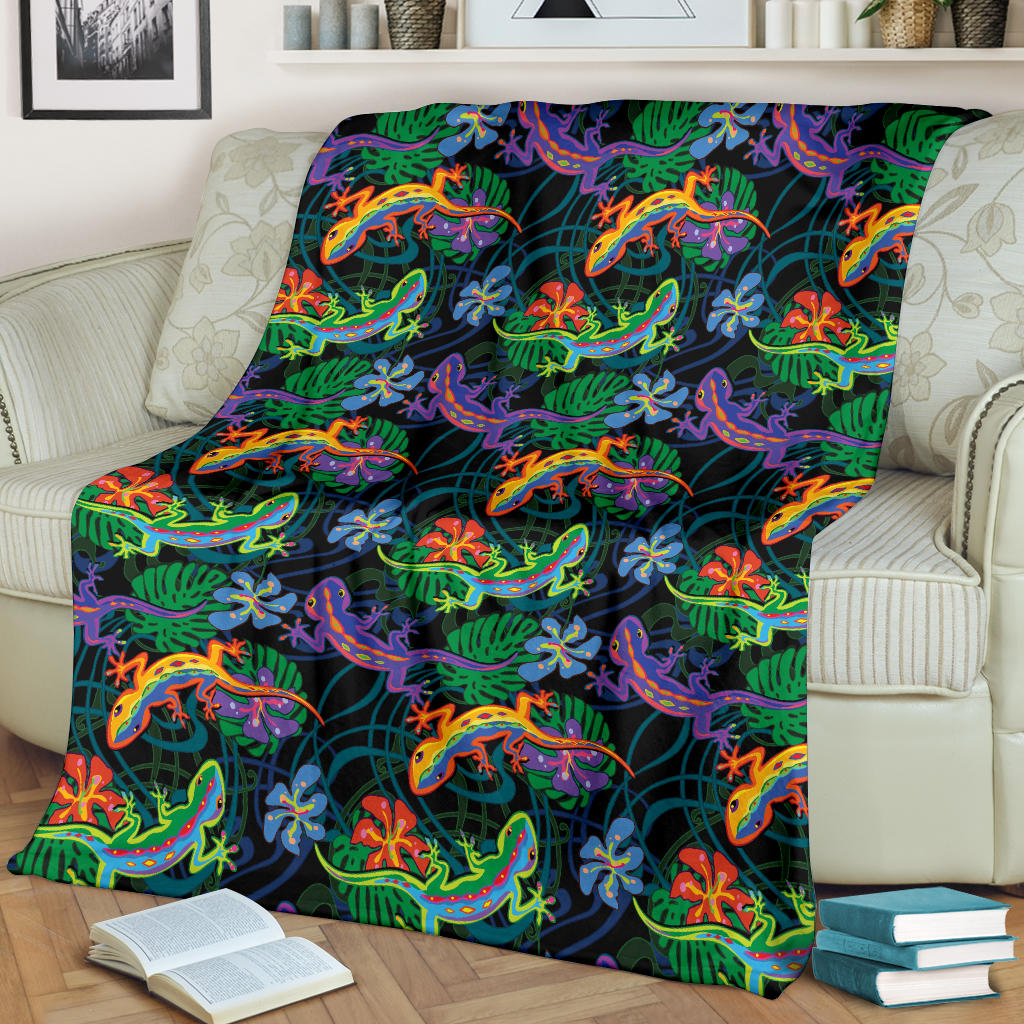 Gecko Colorful Pattern Print Design 01 Premium Blanket