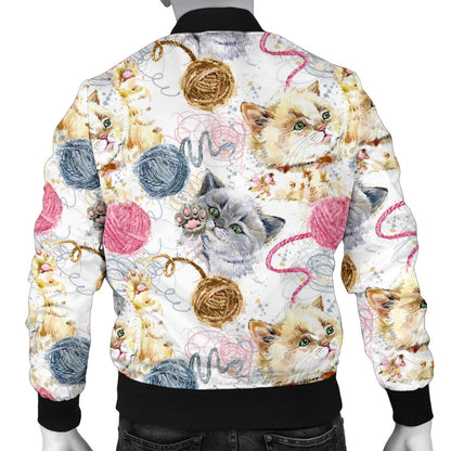 Cat Playing Yarn Pattern Print Design 07 Men Bomber Jacket