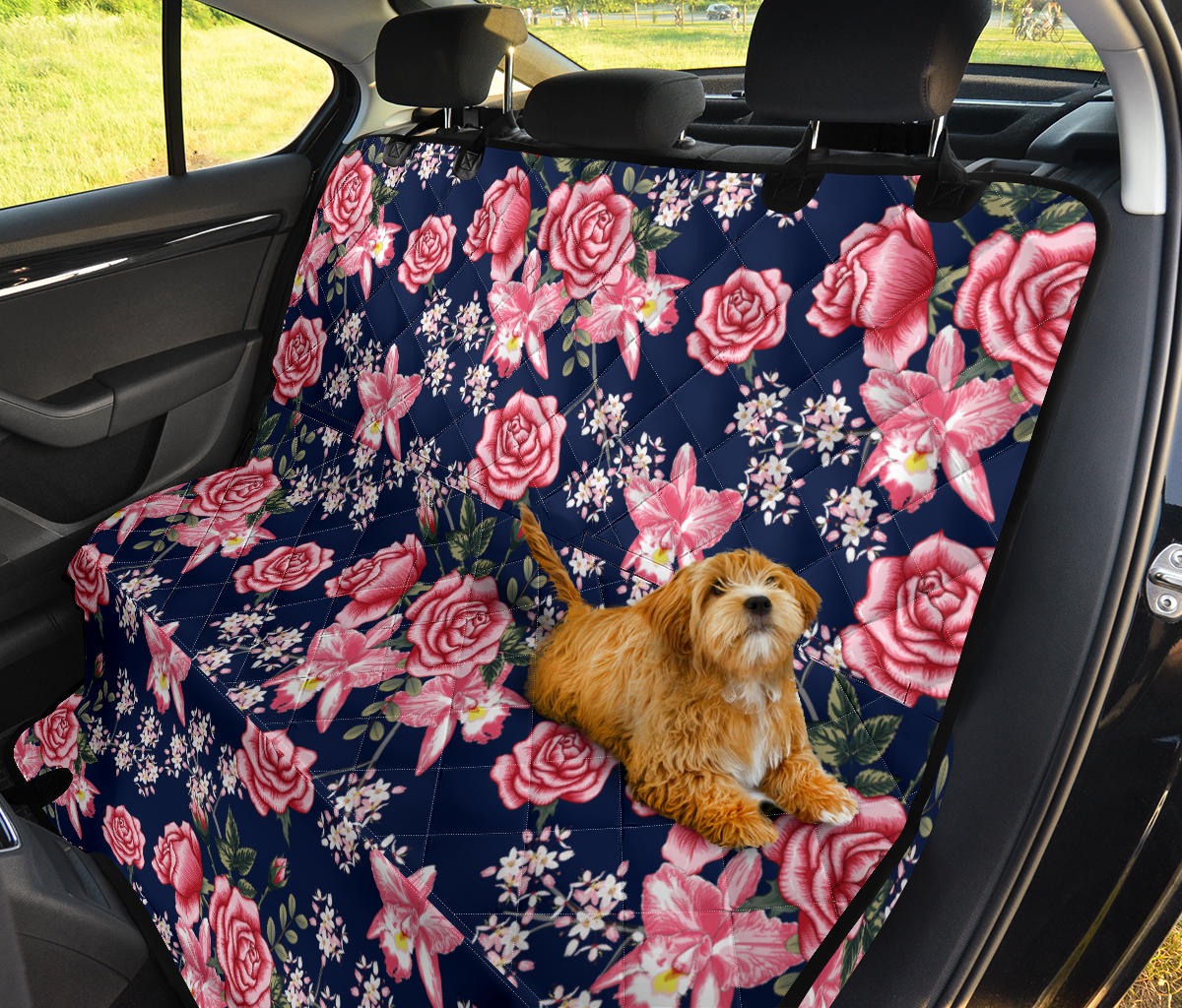 Rose Pattern Print Design A05 Rear Dog Car Seat Cover Hammock