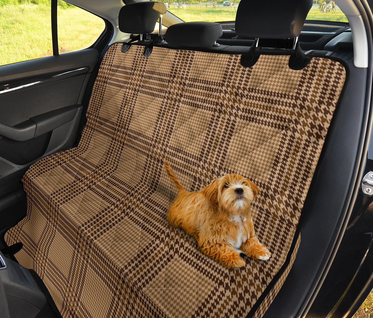 Houndstooth Brown Pattern Print Design 04 Rear Dog Car Seat Cover Hammock