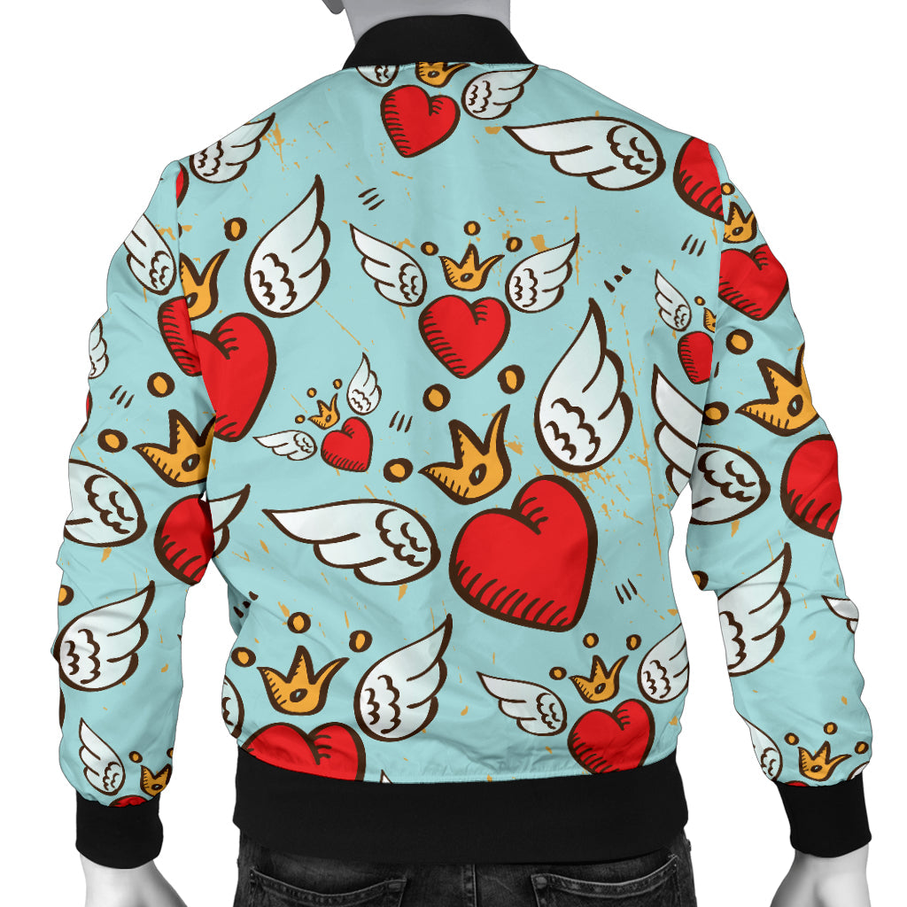 Angel Wings Heart Pattern Print Design 02 Men Bomber Jacket