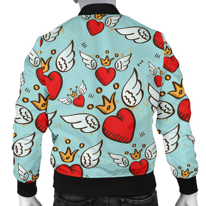 Angel Wings Heart Pattern Print Design 02 Men Bomber Jacket