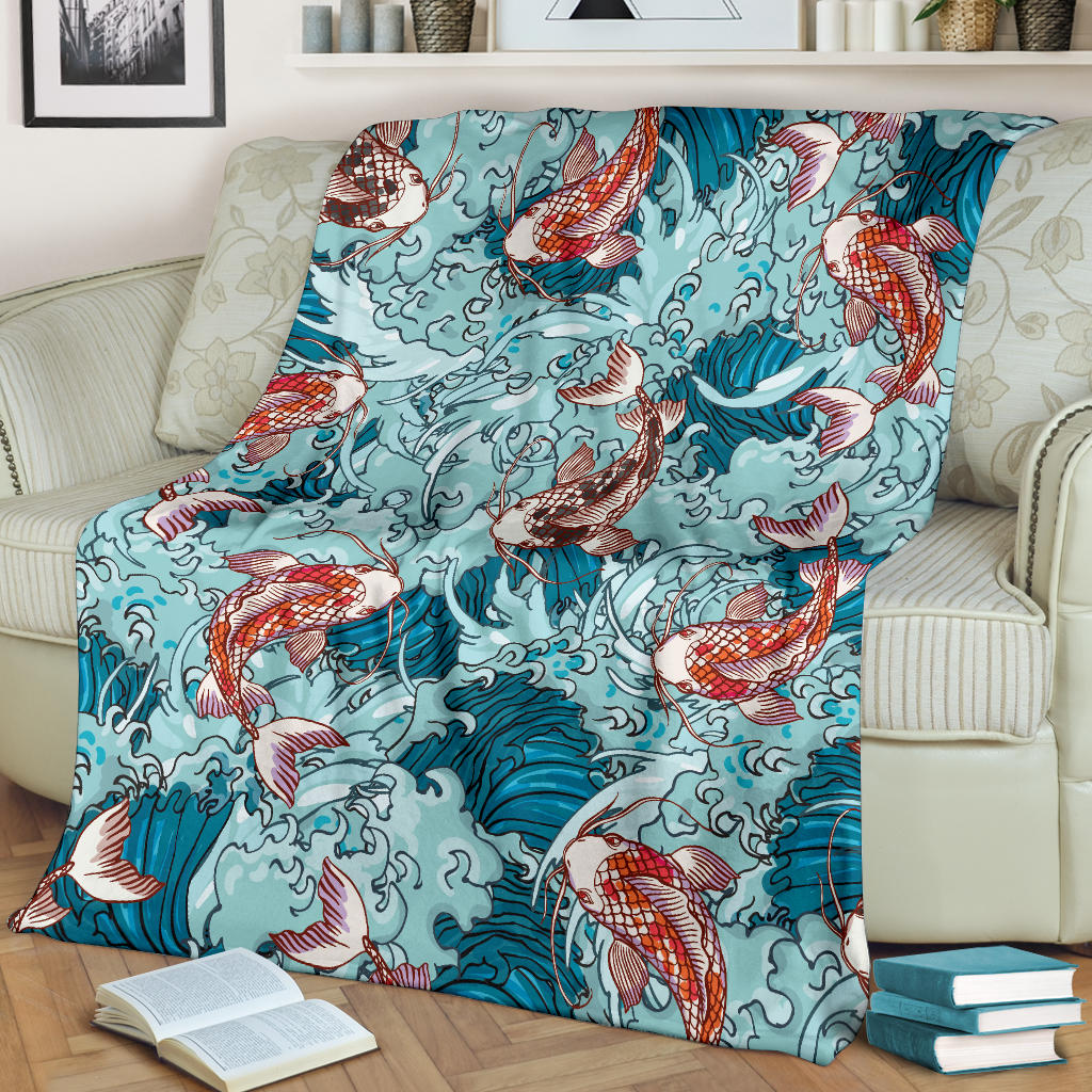 KOI Fish Pattern Print Design 05 Premium Blanket