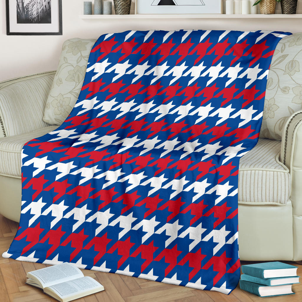 Patriotic Houndstooth Pattern Print Design A02 Premium Blanket
