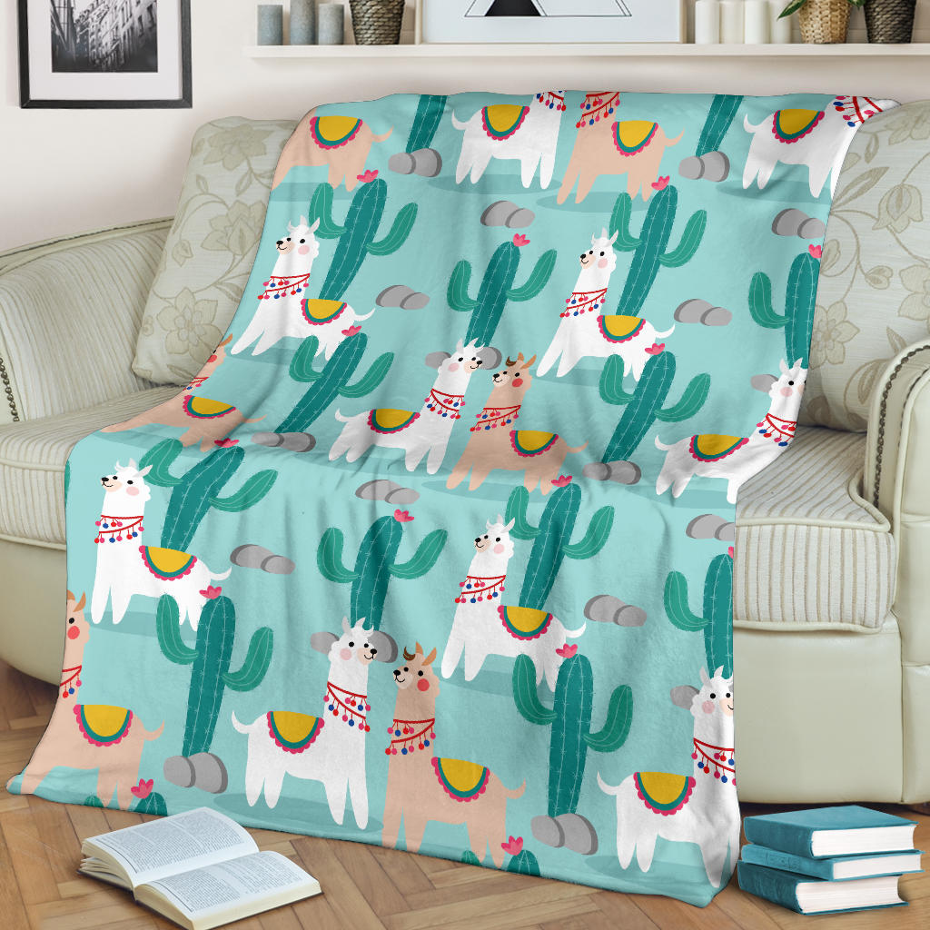 Llama Cactus Pattern Print Design 08 Premium Blanket