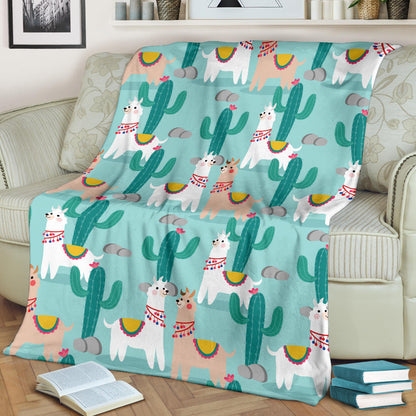 Llama Cactus Pattern Print Design 08 Premium Blanket