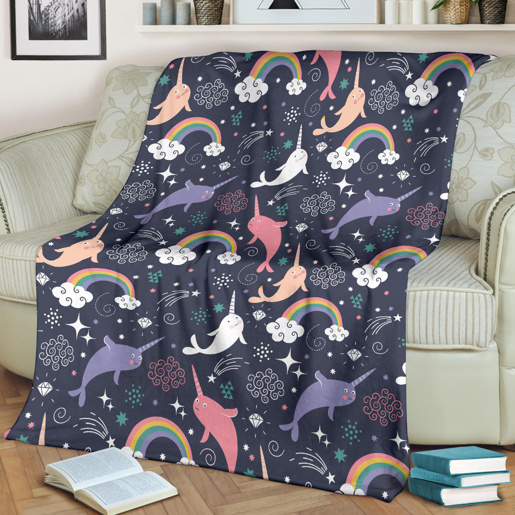Narwhal Pattern Print Design 01 Premium Blanket