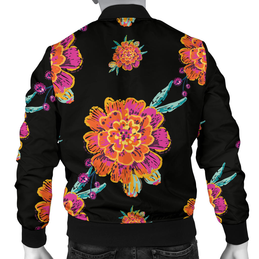 Marigold Pattern Print Design 01 Men Bomber Jacket