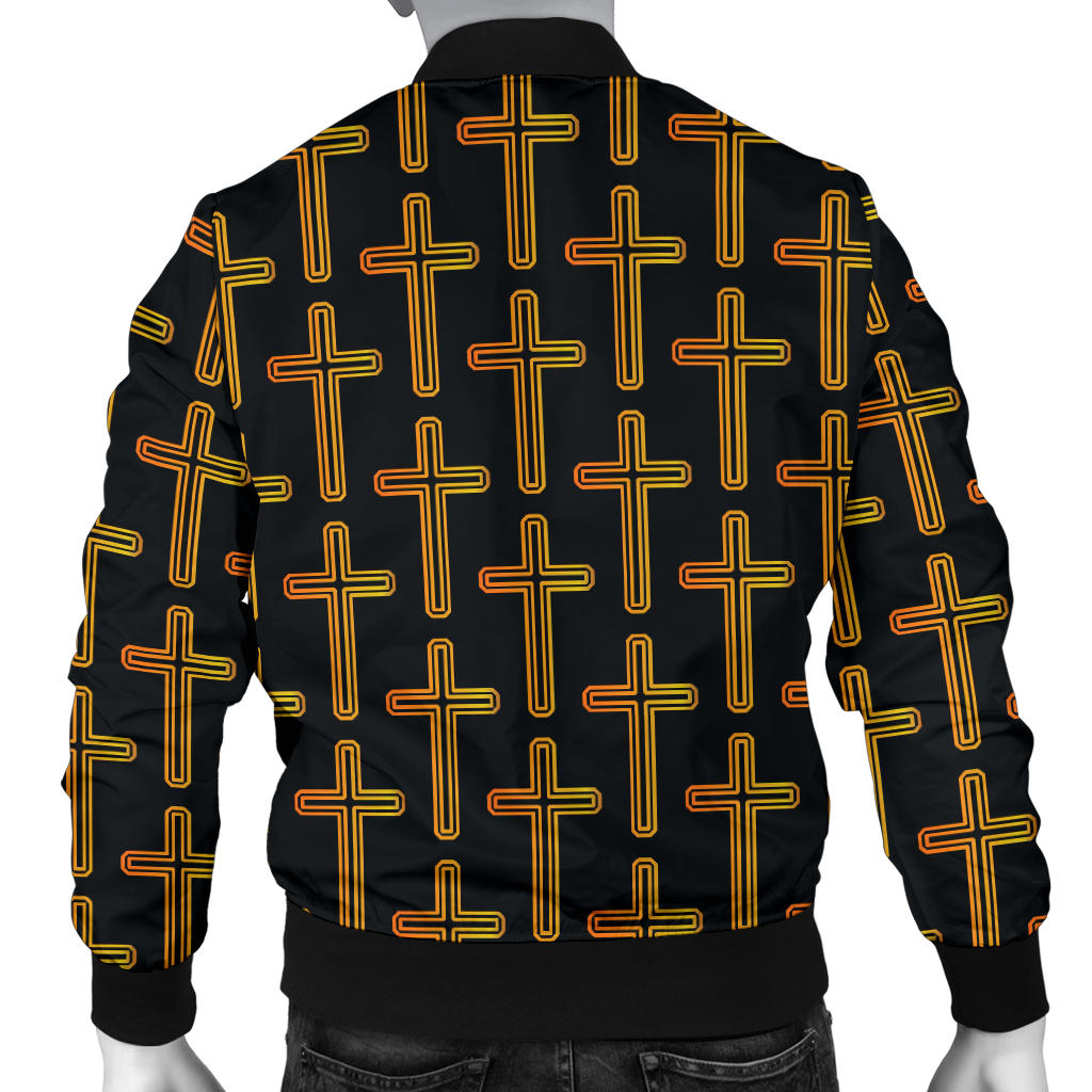 Cross Pattern Print Design 02 Men Bomber Jacket