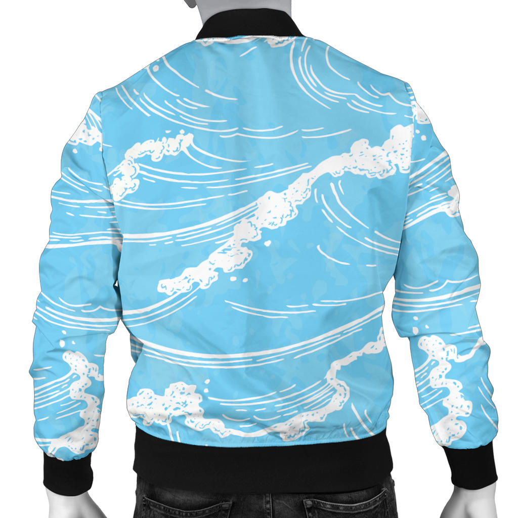 Ocean Wave Pattern Print Design A01 Men Bomber Jacket
