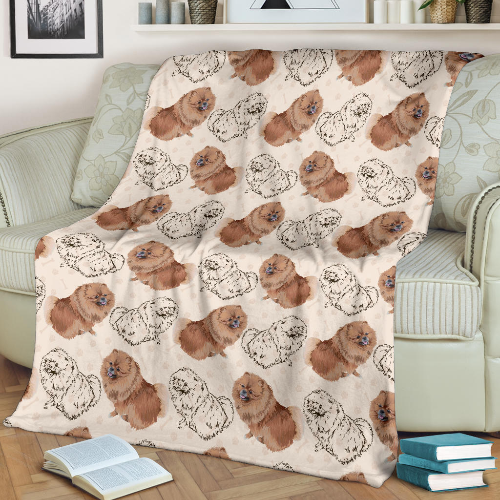 Pomeranians Pattern Print Design A01 Premium Blanket