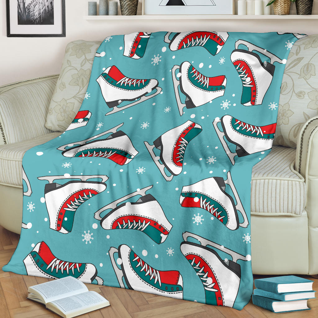 Ice Skate Pattern Print Design 03 Premium Blanket