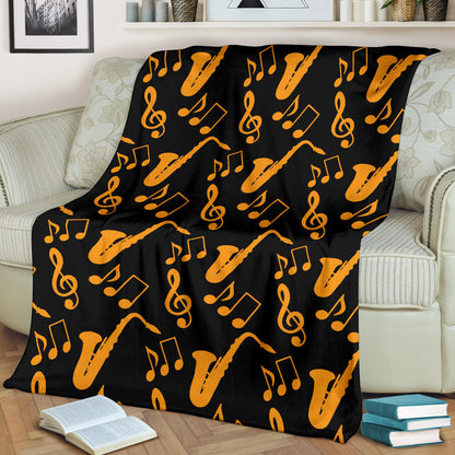 Saxophone Pattern Print Design 02 Premium Blanket