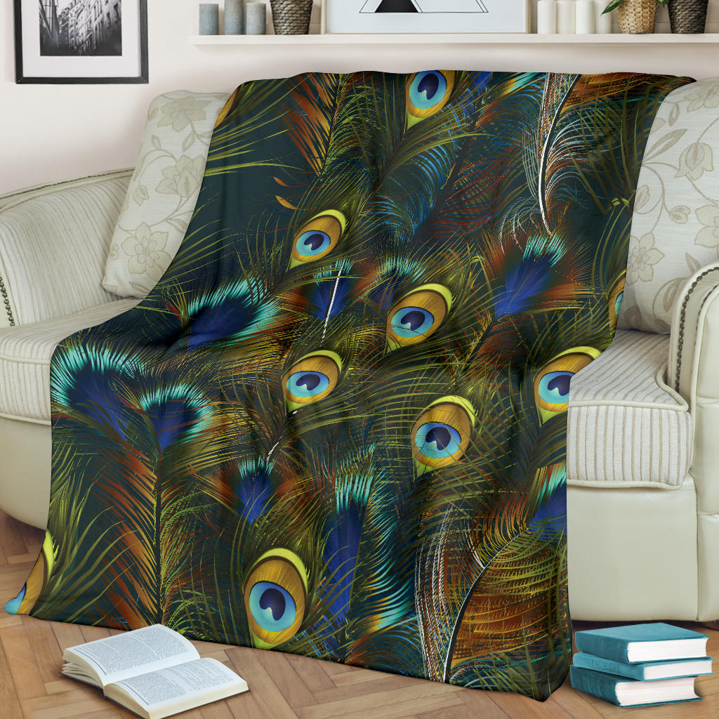 Peacock Feather Pattern Print Design A03 Premium Blanket