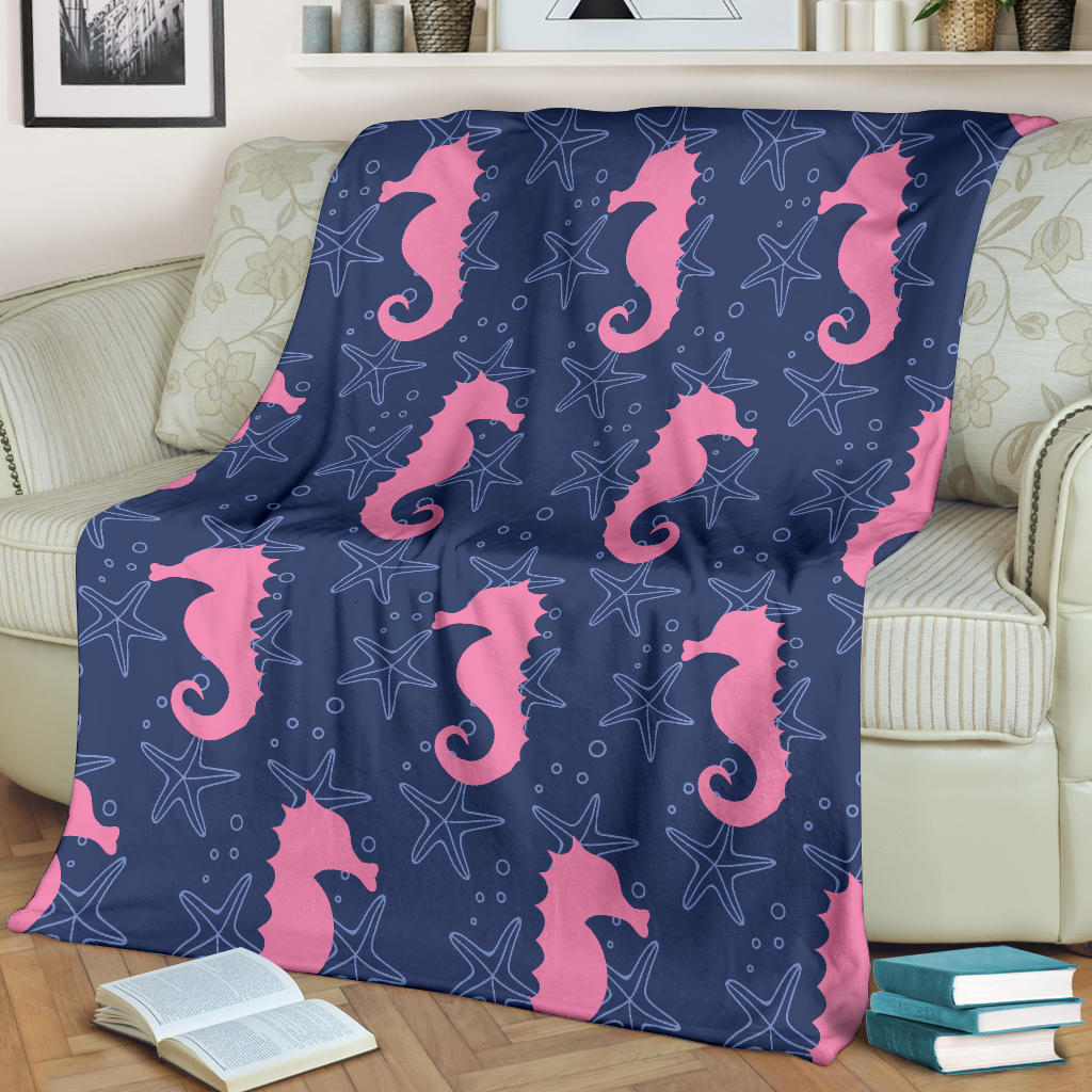 SeaHorse Pink Pattern Print Design 02 Premium Blanket