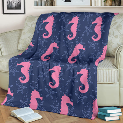 SeaHorse Pink Pattern Print Design 02 Premium Blanket