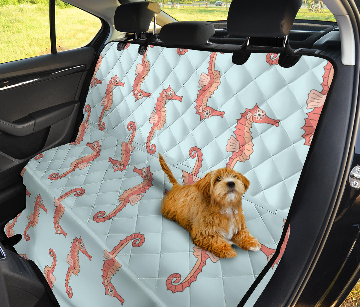 SeaHorse Pattern Print Design 01 Rear Dog Car Seat Cover Hammock