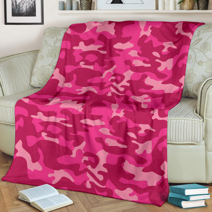 Camo Pink Pattern Print Design 01 Premium Blanket