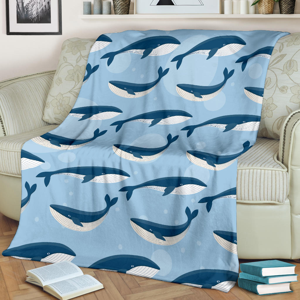 Blue Whale Pattern Print Design 02 Premium Blanket