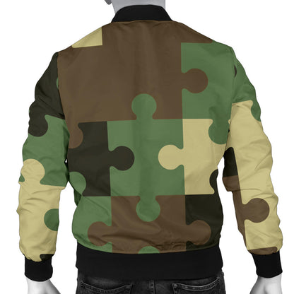 Puzzle Camo Pattern Print Design A03 Men Bomber Jacket