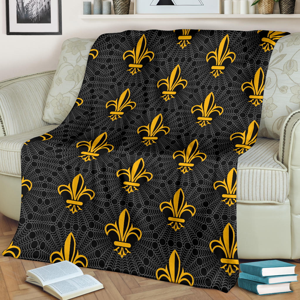 Fleur De Lis Gold Pattern Print Design 01 Premium Blanket