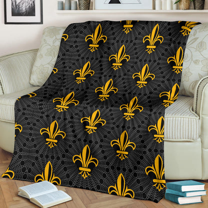 Fleur De Lis Gold Pattern Print Design 01 Premium Blanket