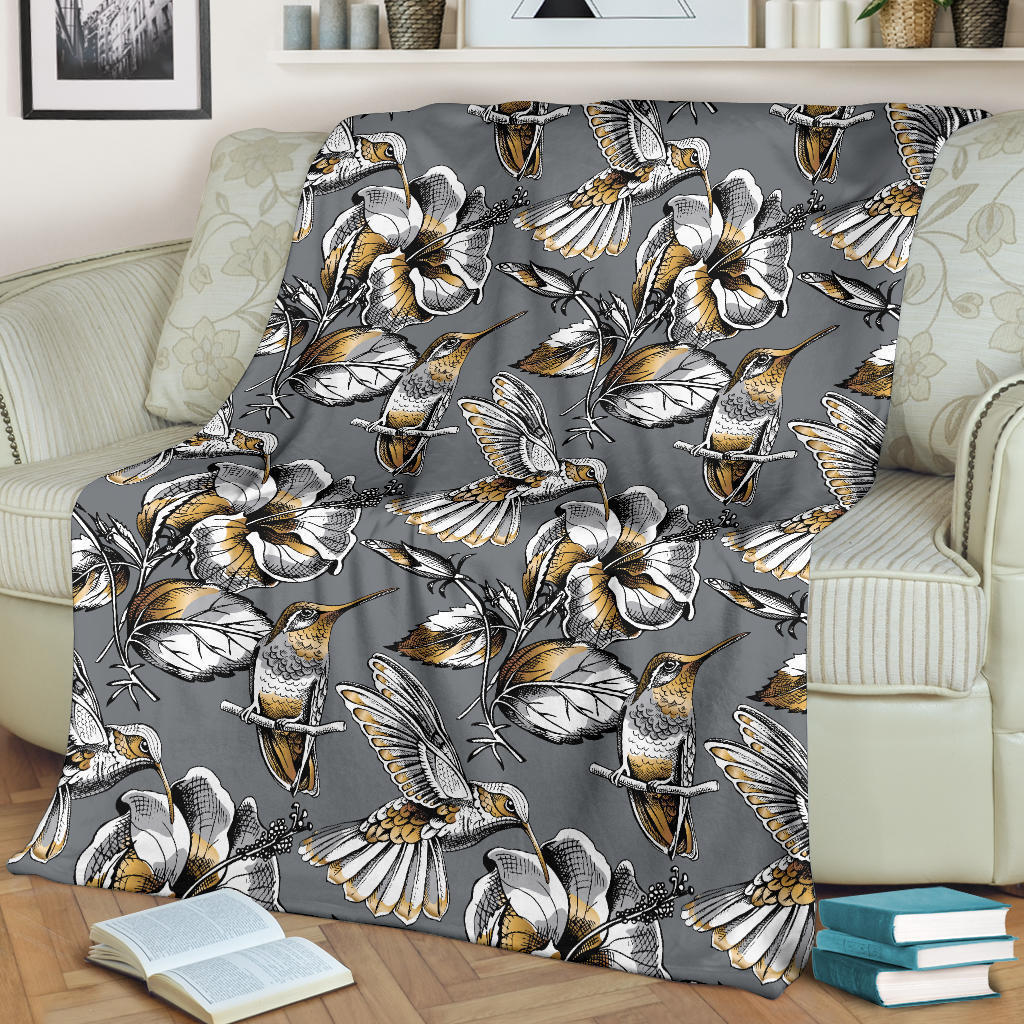 Hummingbird Pattern Print Design 02 Premium Blanket