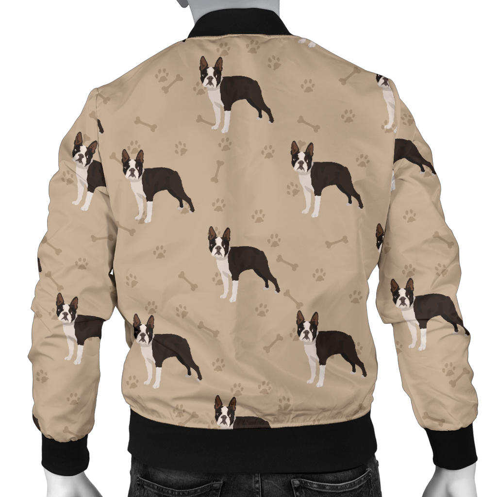 Boston Terrier Pattern Print Design 02 Men Bomber Jacket