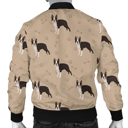 Boston Terrier Pattern Print Design 02 Men Bomber Jacket