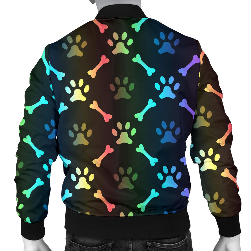 Paw Rainbow Pattern Print Design A01 Men Bomber Jacket