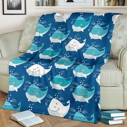 Blue Whale Pattern Print Design 01 Premium Blanket