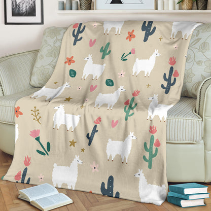 Llama Cactus Pattern Print Design 09 Premium Blanket