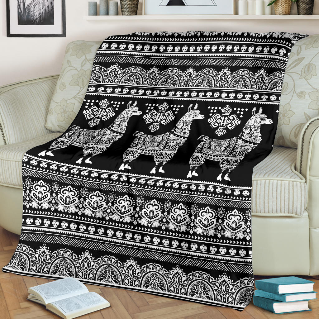 Llama Aztec Style Pattern Print Design 01 Premium Blanket