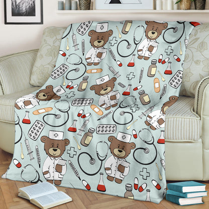 Nurse Bear Pattern Print Design A01 Premium Blanket