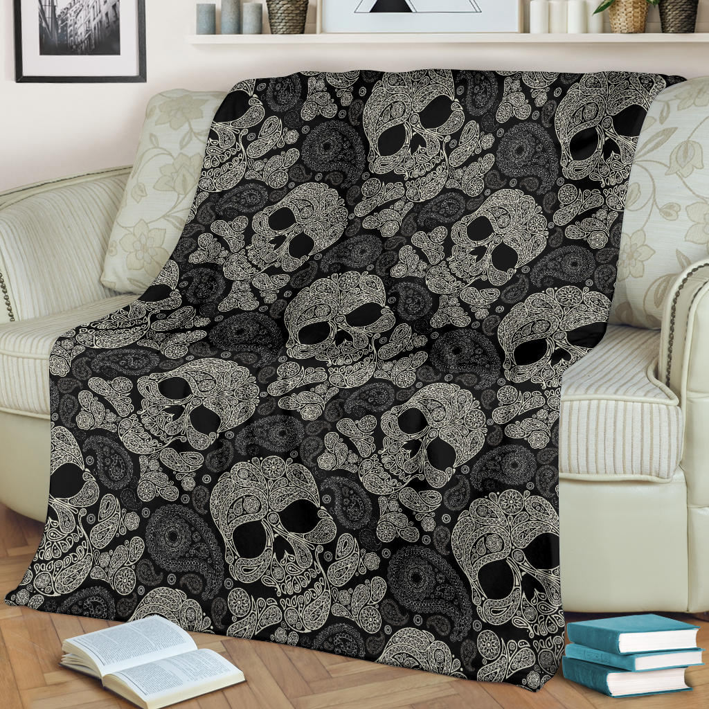 Paisley Skull Pattern Print Design A01 Premium Blanket