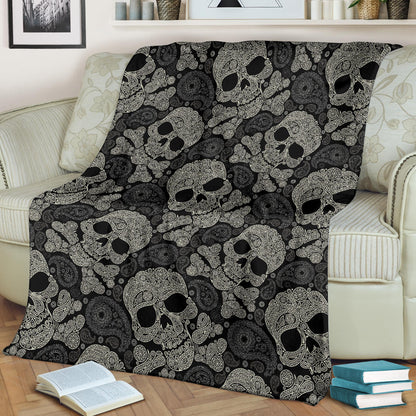 Paisley Skull Pattern Print Design A01 Premium Blanket