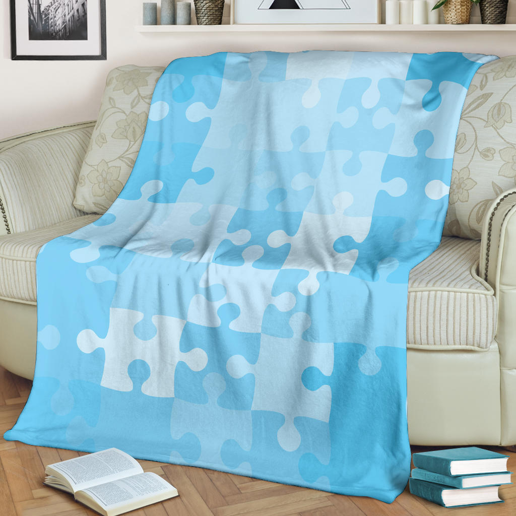 Puzzle Blue Pattern Print Design A04 Premium Blanket