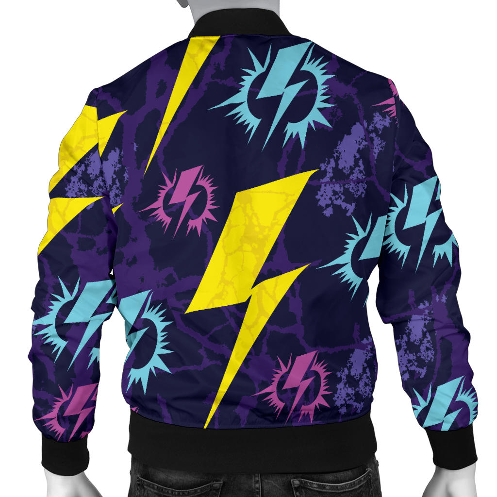 Lightning Thunder Pattern Print Design 01 Men Bomber Jacket