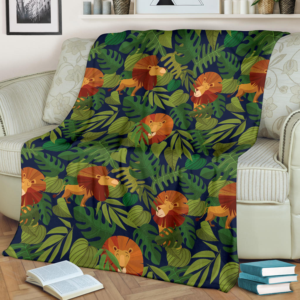Lion Jungle Pattern Print Design 05 Premium Blanket