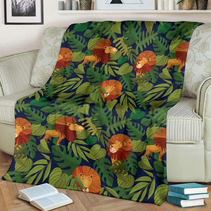 Lion Jungle Pattern Print Design 05 Premium Blanket