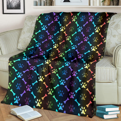 Paw Rainbow Pattern Print Design A01 Premium Blanket