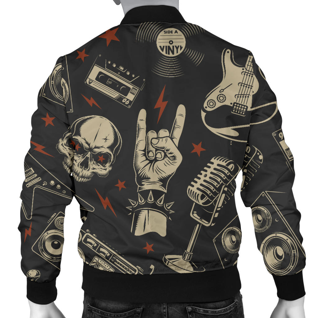 Rock and Roll Skull Pattern Print Design A03 Men Bomber Jacket